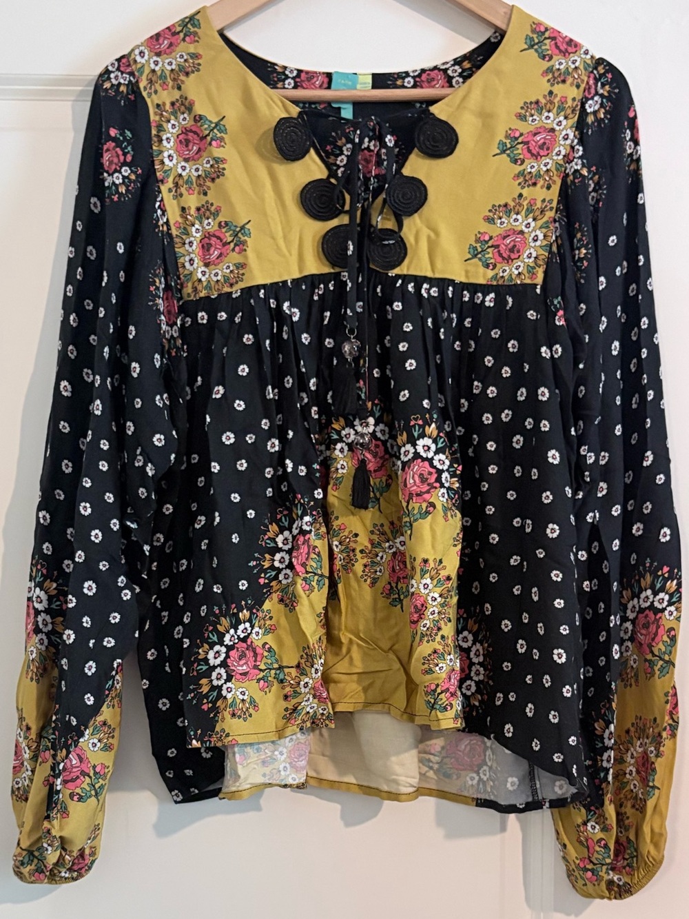 Farm Rio Intarsia Peasant Blouse Balloon Sleeve Long Sleeve Size Small